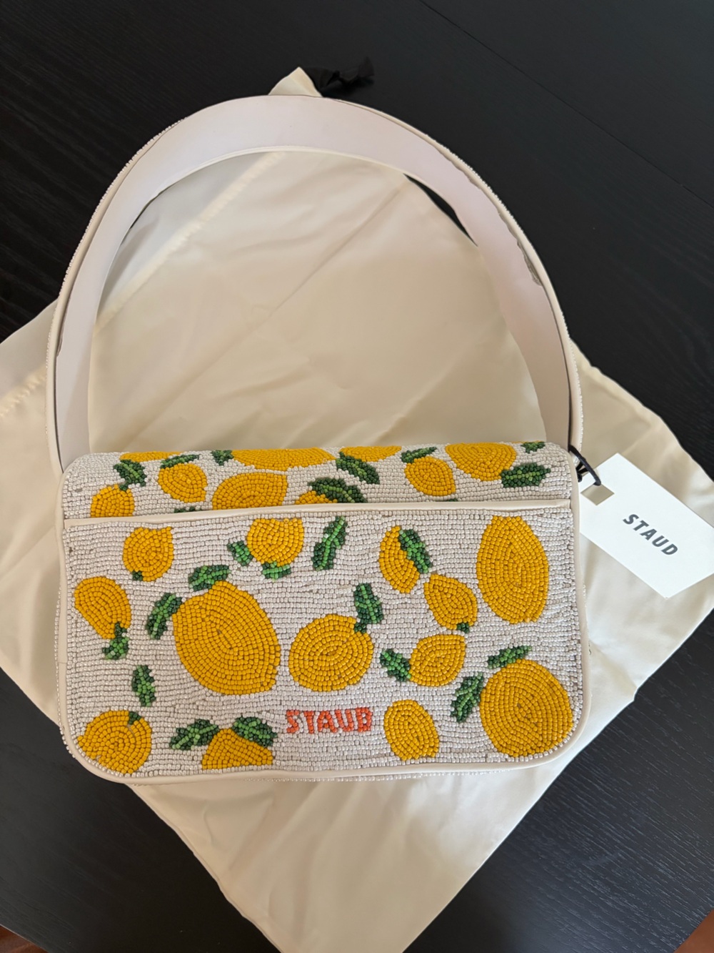 STAUD - Tommy Lemon Print Beaded Shoulder Bag - Picture 2 of 11